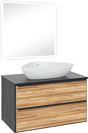 Runo Тумба с раковиной Мальта 85 Terzo подвесная дуб/черная – фотография-6